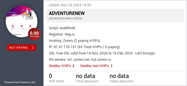 H-metrics.com widget for adventure-new.online