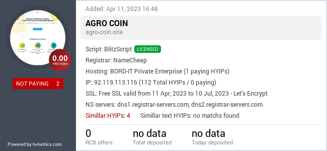 HYIPLogs.com widget for agro-coin.one