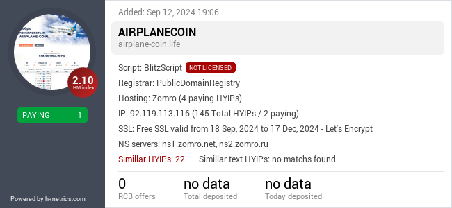 H-metrics.com widget for airplane-coin.life