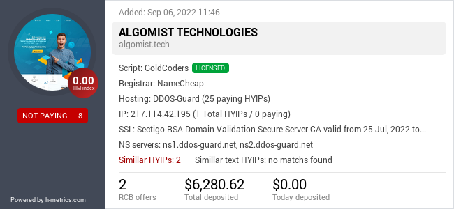 HYIPLogs.com widget for algomist.tech