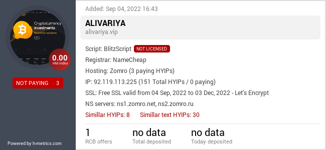 HYIPLogs.com widget for alivariya.vip