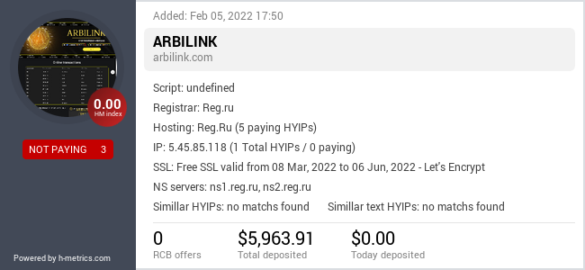 HYIPLogs.com widget for arbilink.com