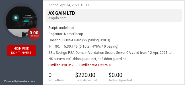 HYIPLogs.com widget for axgain.com
