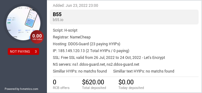 HYIPLogs.com widget for b55.io
