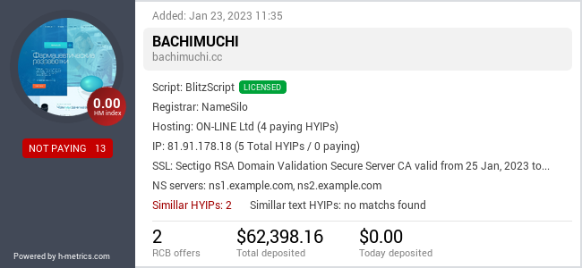HYIPLogs.com widget for bachimuchi.cc