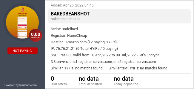 H-metrics.com widget for bakedbeanshot.io