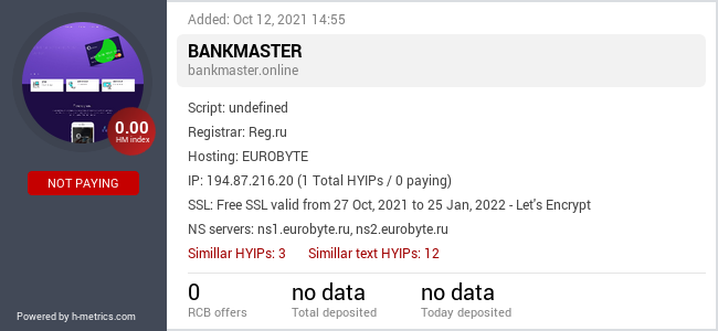 HYIPLogs.com widget for bankmaster.online