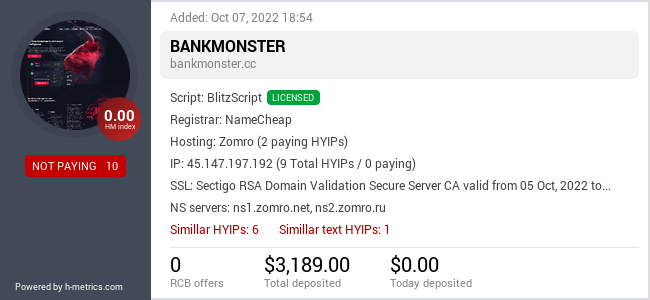 HYIPLogs.com widget for bankmonster.cc