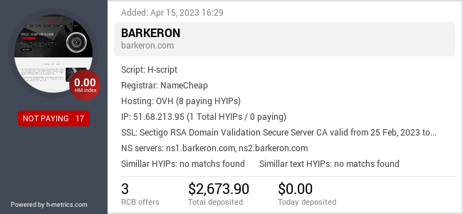 HYIPLogs.com widget for barkeron.com
