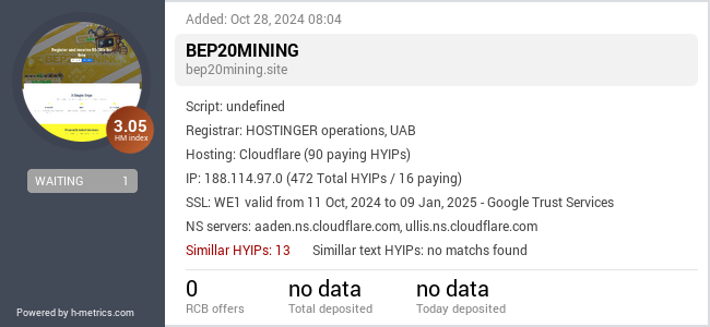 H-metrics.com widget for bep20mining.site