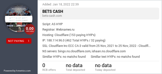 HYIPLogs.com widget for bets-cash.com