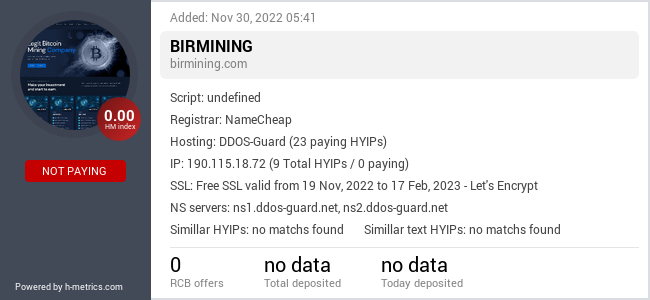 HYIPLogs.com widget for birmining.com