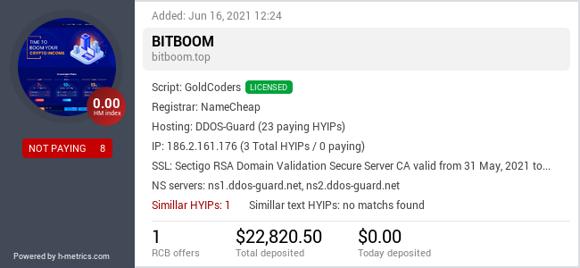 HYIPLogs.com widget for bitboom.top