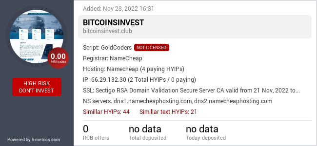 HYIPLogs.com widget for bitcoinsinvest.club