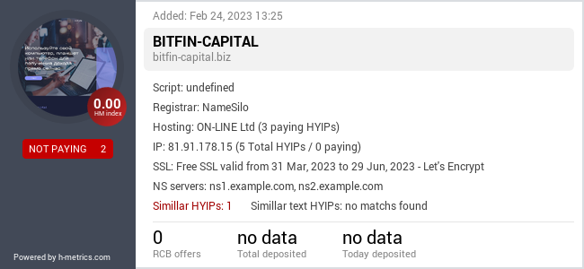 H-metrics.com widget for bitfin-capital.biz