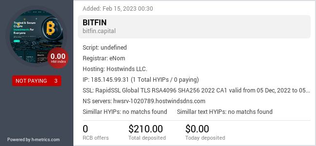 HYIPLogs.com widget for bitfin.capital