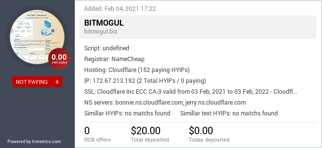 HYIPLogs.com widget for bitmogul.biz