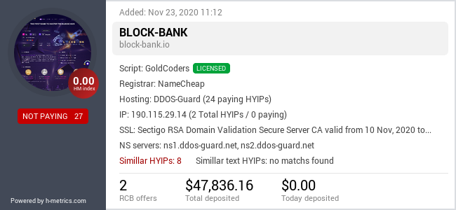 H-metrics.com widget for block-bank.io