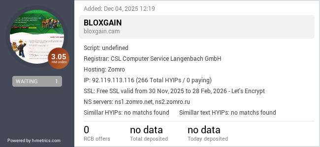 H-metrics.com widget for bloxgain.cam