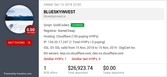 H-metrics.com widget for blueskyinvest.io