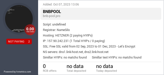 HYIPLogs.com widget for bnb-pool.pro