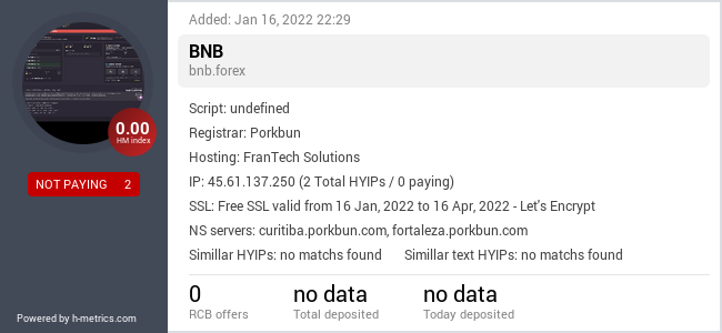 HYIPLogs.com widget for bnb.forex