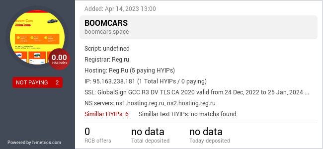 HYIPLogs.com widget for boomcars.space