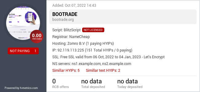 HYIPLogs.com widget for bootrade.org