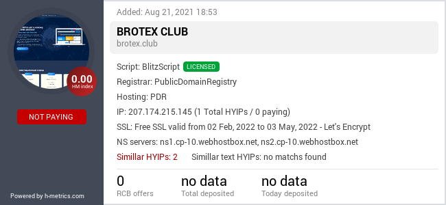 HYIPLogs.com widget for brotex.club