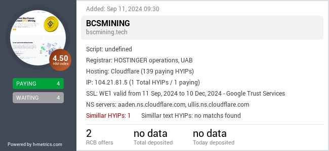 H-metrics.com widget for bscmining.tech