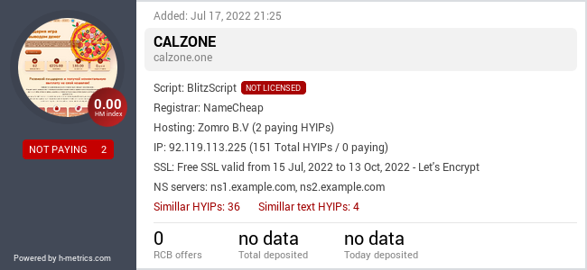HYIPLogs.com widget for calzone.one