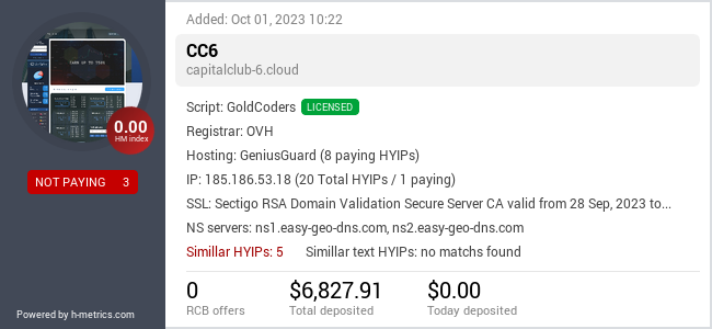 HYIPLogs.com widget for capitalclub-6.cloud