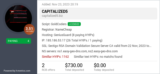 HYIPLogs.com widget for capitalized5.biz
