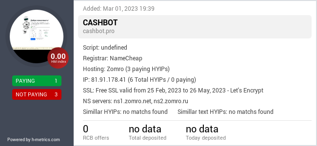 HYIPLogs.com widget for cashbot.pro