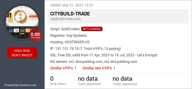 HYIPLogs.com widget for citybuild-trade.com