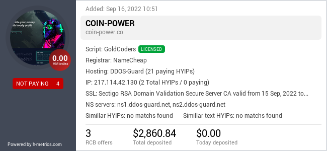 HYIPLogs.com widget for coin-power.co