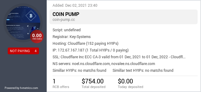 HYIPLogs.com widget for coin-pump.cc