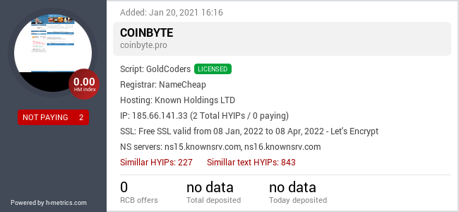 HYIPLogs.com widget for coinbyte.pro