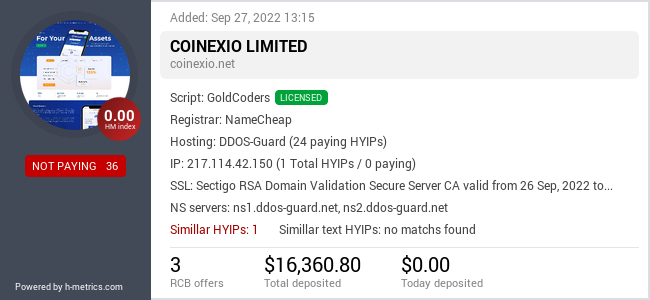 HYIPLogs.com widget for coinexio.net