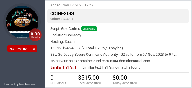 HYIPLogs.com widget for coinexiss.com