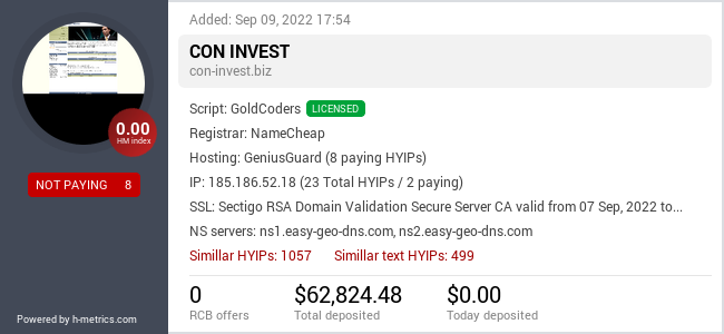 HYIPLogs.com widget for con-invest.biz