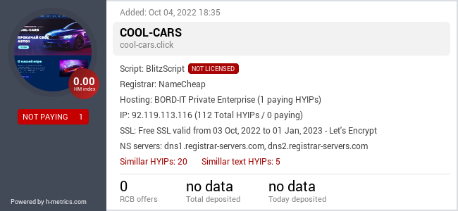 HYIPLogs.com widget for cool-cars.click