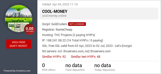 HYIPLogs.com widget for cool-money.online