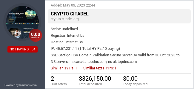 HYIPLogs.com widget for crypto-citadel.org