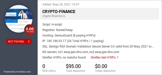 HYIPLogs.com widget for crypto-finance.cc