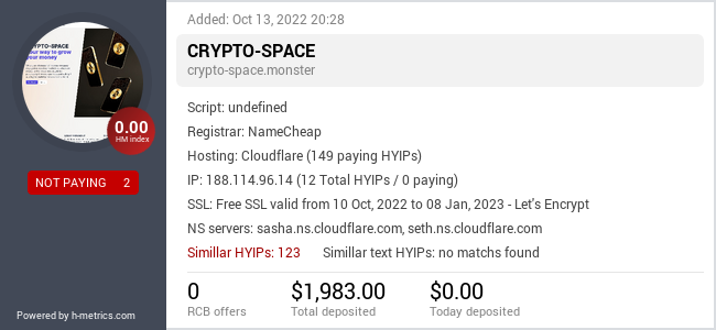 HYIPLogs.com widget for crypto-space.monster