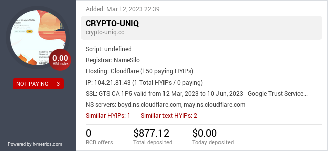 HYIPLogs.com widget for crypto-uniq.cc