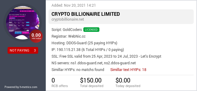 HYIPLogs.com widget for cryptobillionaire.net