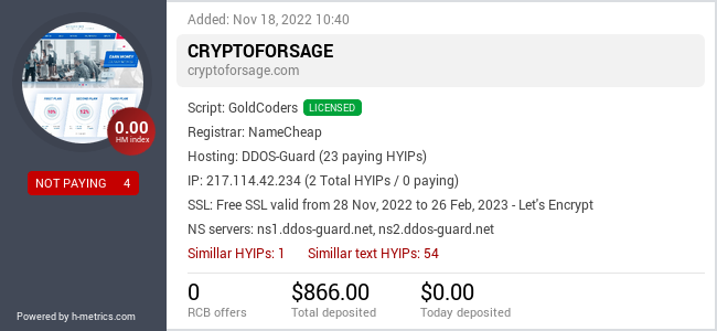 HYIPLogs.com widget for cryptoforsage.com