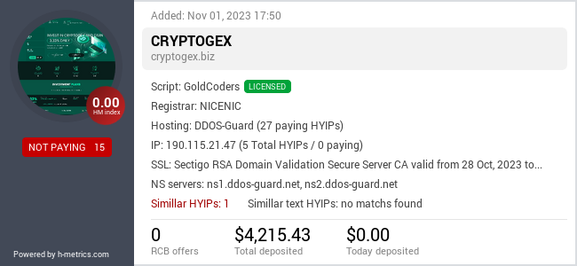 HYIPLogs.com widget for cryptogex.biz